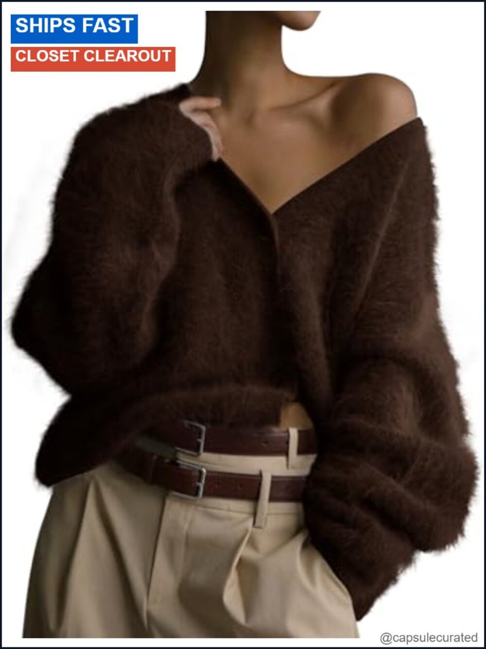 Women's Fuzzy Cardigan Sweater V-Neck Button Down Soft Knit Coat